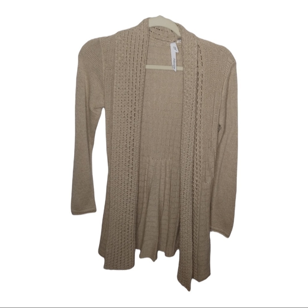 ny collection long sleeve open cardigan p / s tan